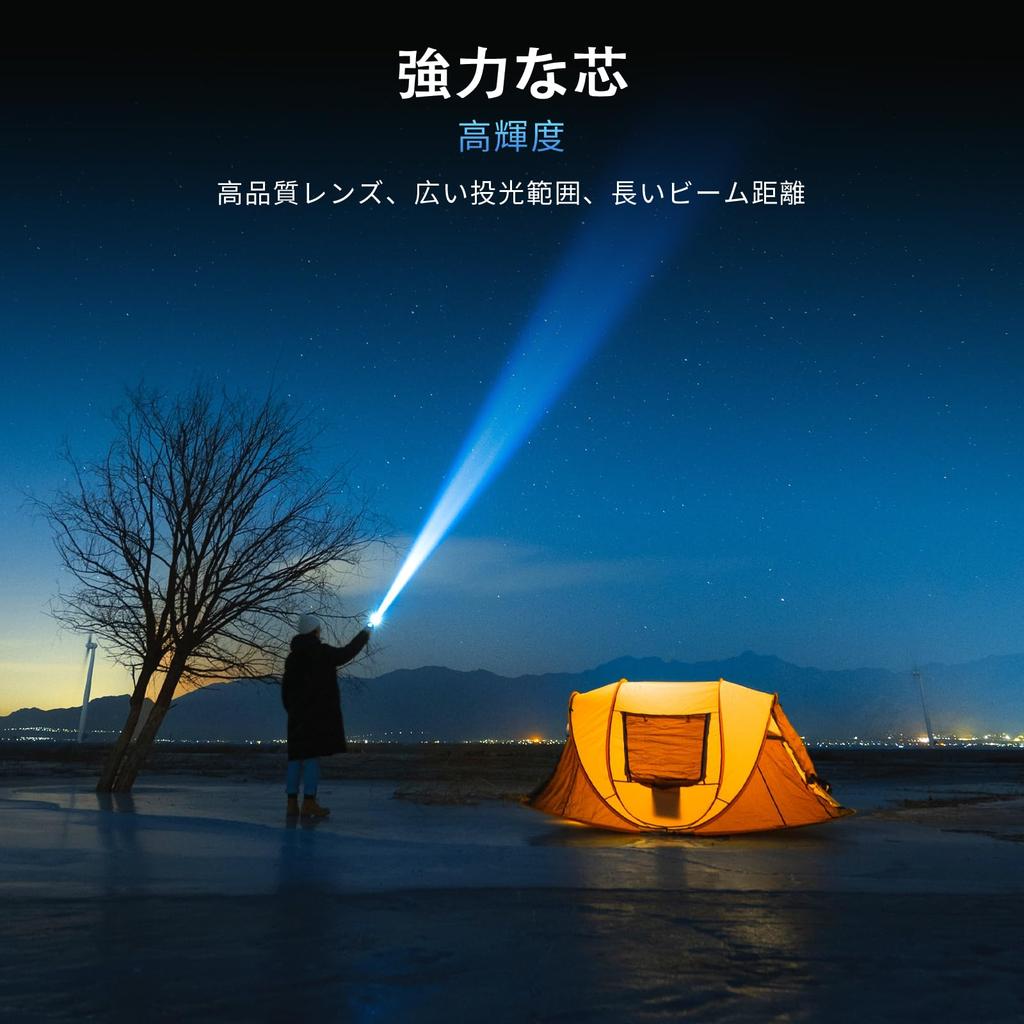 ABODXWERDI Powerful Rechargeable Flashlight with 3 Modes for Emergency Digital LED for Emergency Power First Outdoor Night and Dog Walking Use, Type-C