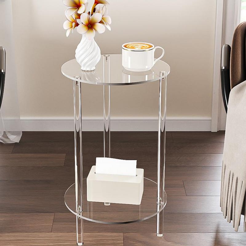 Acrylic Round End Table Small Round Side Table End Table Clear Small Round Table Acrylic Transparent Coffee Table for Bedroom