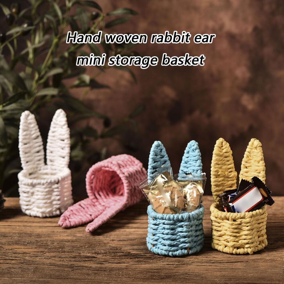 Paper Rope Basket Iron Frame Rabbit Ears for Festives-White
