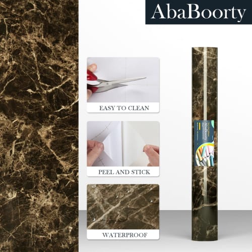 AbaBoorty Marble Wallpaper Sticker, Black-Brown, Marble Pattern, 40cm X 5m, with Adhesive, Waterproof, Heat-Resistant, Stain-Resistant, Oil-Resistant,