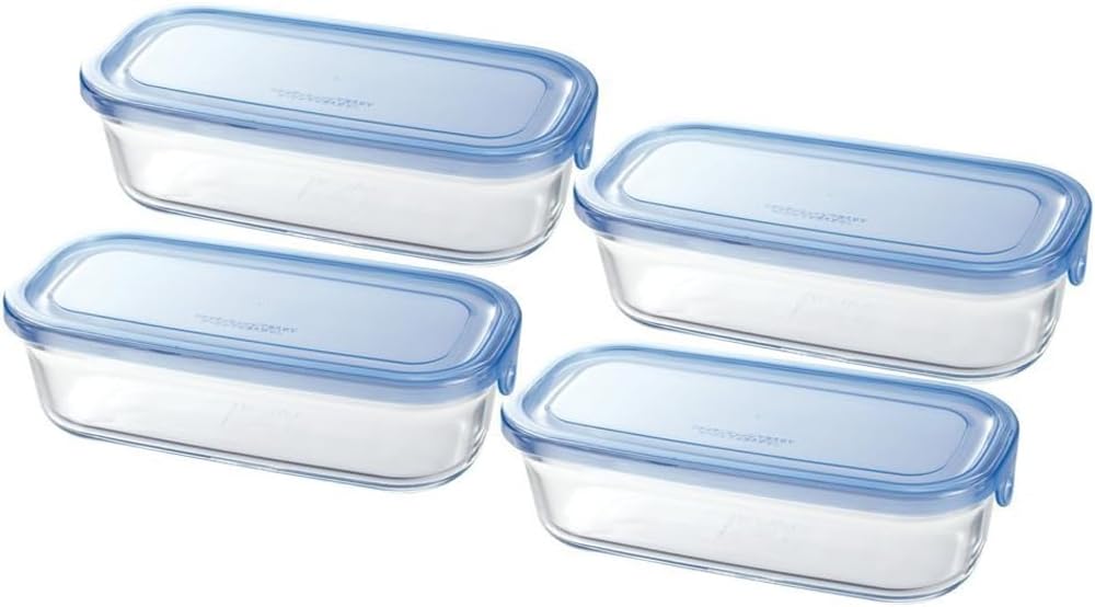 iwaki Glass Storage Butter Microwave and Oven 500ml x Aqua NEW Pack Range Gratin Pound Cake Dish Heat-Resistant Container, Case, Safe, M, 4-Piece Set,