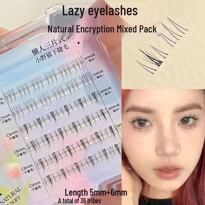 Mengjie 12-Row Cat Elf False Eyelashes, Large Capacity Natural Clusters, Segmented for On-Camera Use