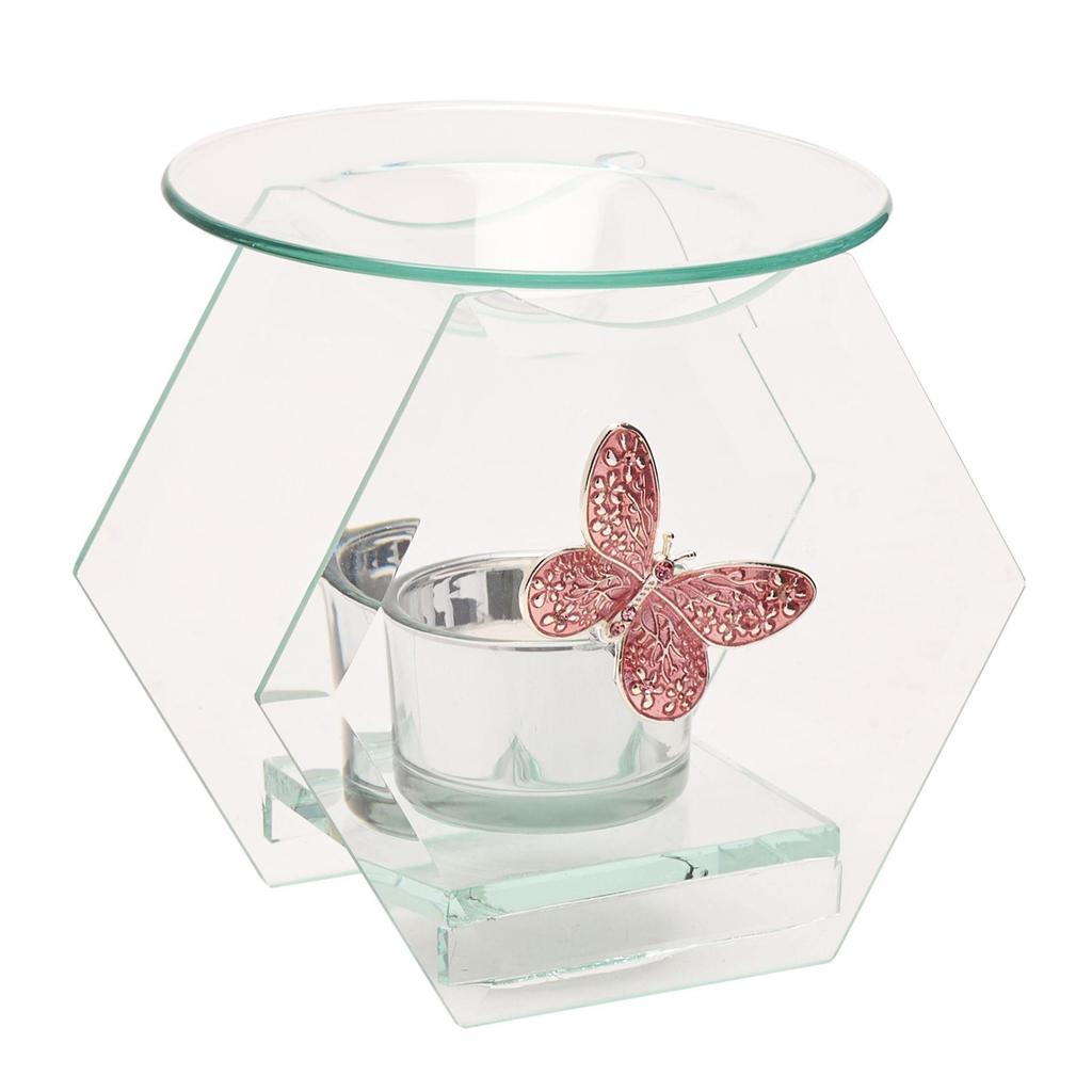 Sophia Pink Butterfly Glass Oil Burner