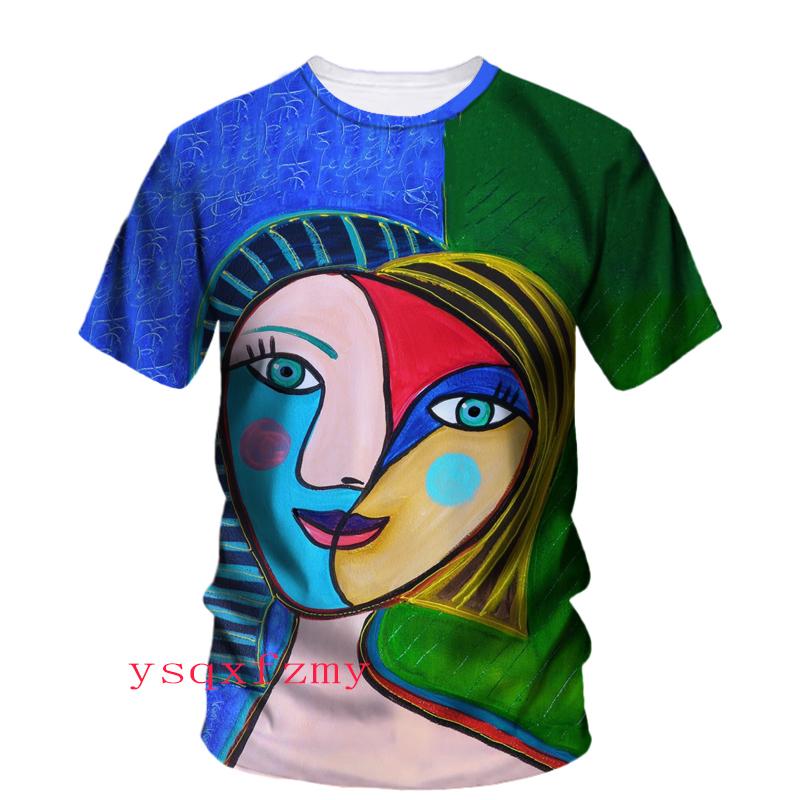 Picasso Oil Painting 3D Printing HD Art Graffiti Personality Fashion Men And Women Round Neck Short Sleeve Street Casual T-shirt