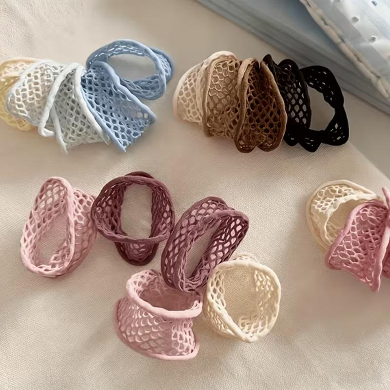 10pcs Random color High elasticity, seamless, hollowed-out, wide hairband, sweet elastic hair string for ladies' style.