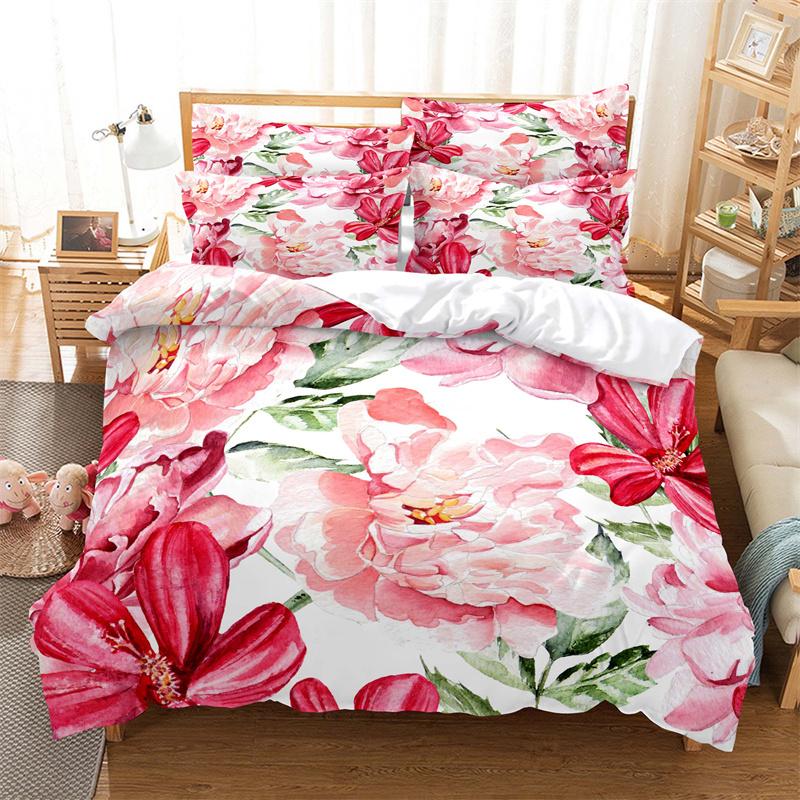 Pink Roses Bedding Set Duvet Cover 3d Flowers Bedding Set Fashion Soft Warm Bedding King Double Girl Bed Set Duvet Cover Set