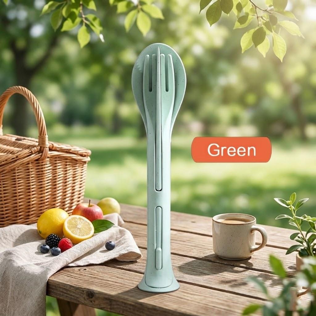 Portable 3PCS Eco-Friendly Wheat Straw Cutlery Set Travel Detachable Dinnerware Picnic Camping Tableware Set