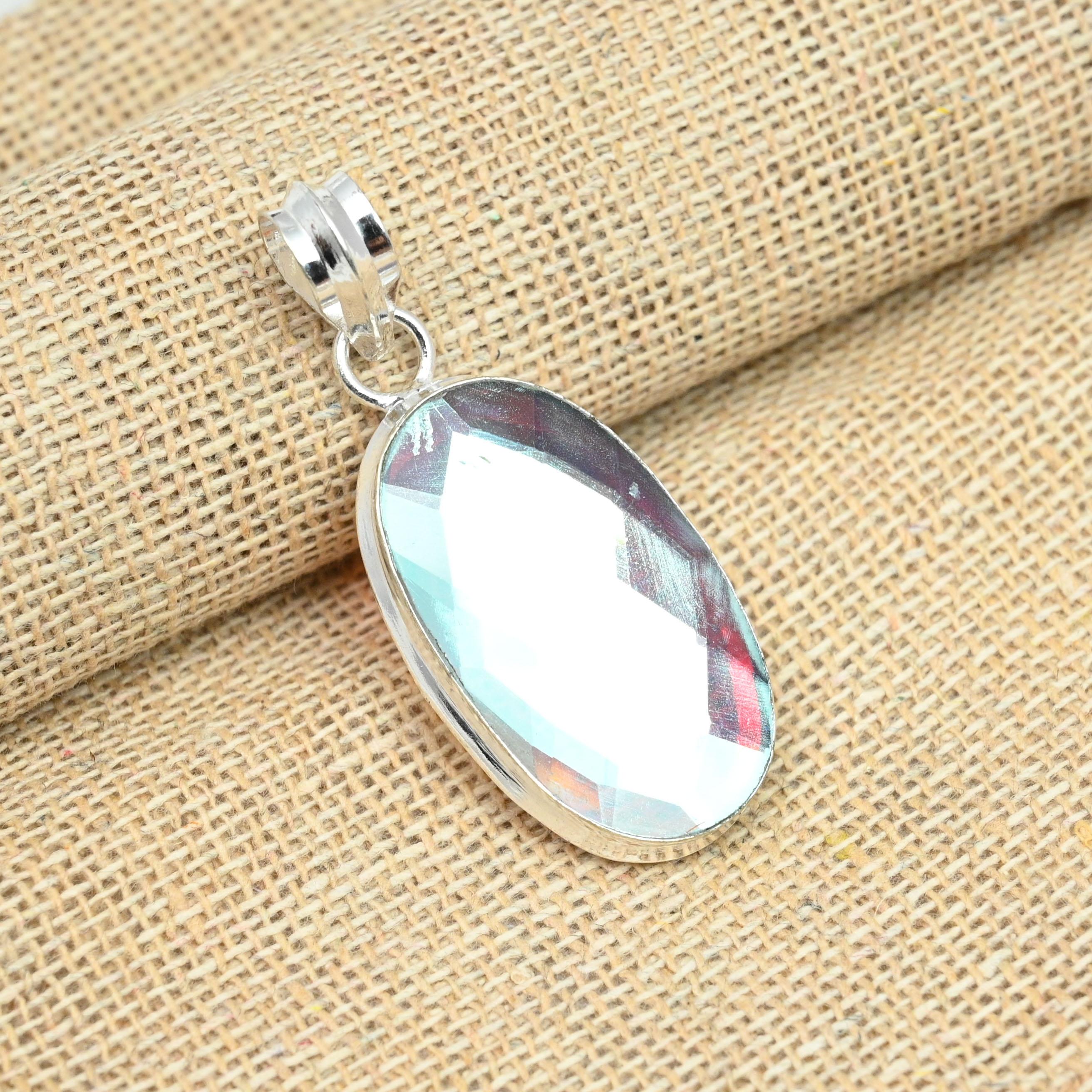 

Rainbow Mystic Topaz Gemstone Handmade Sterling 925 Silver Jewelry Pendant 1.98 Inches белый