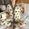 Summer new pajamas women's bubble foam thin bow Japanese short-sleeved trousers loungewear Internet celebrity suit