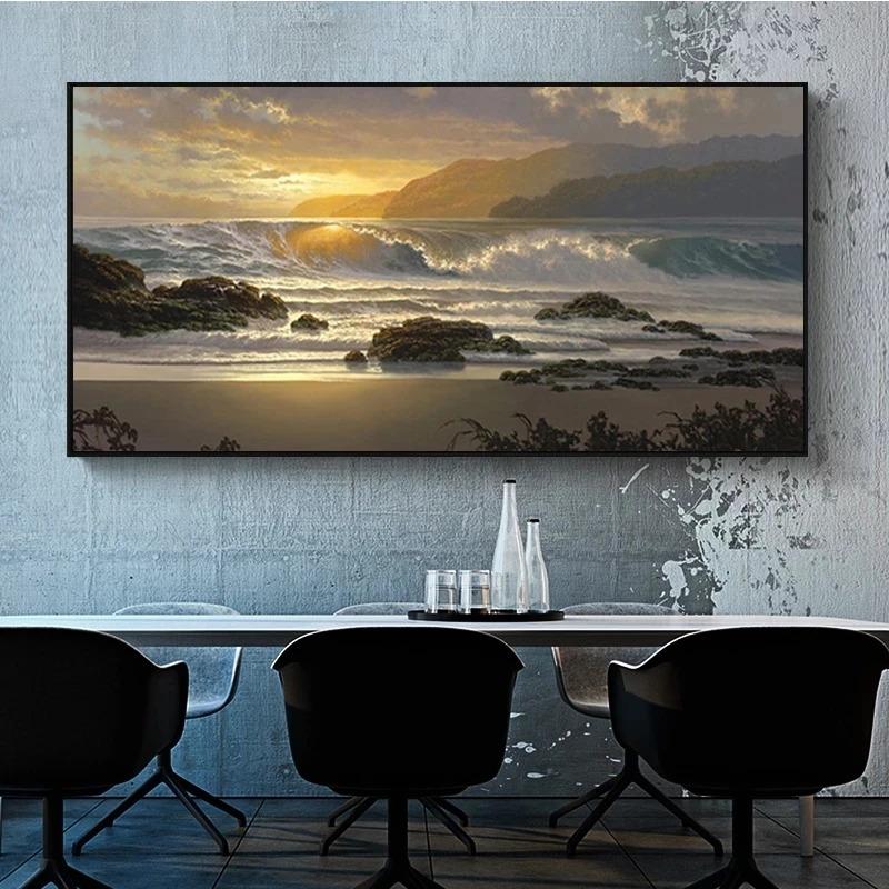 Sunset Beach Landscape Wall Art Canvas Painting Scandinavian Poster and Print Sea Wave Seascape Wall Picture Home Decor Cuadros