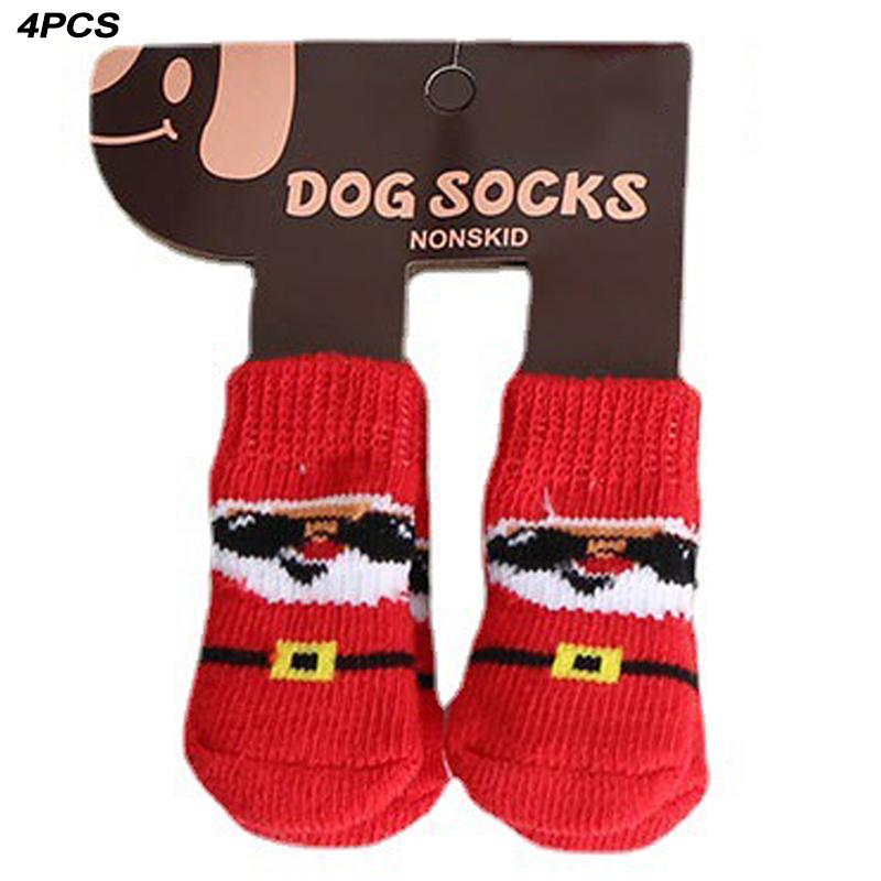 

Dog Cat Socks 4 PCS Non-Slip Christmas Shoes Festival Themed Woven Paw Protector Knitting Pet Supplies for Floor Indoor WWO66 S