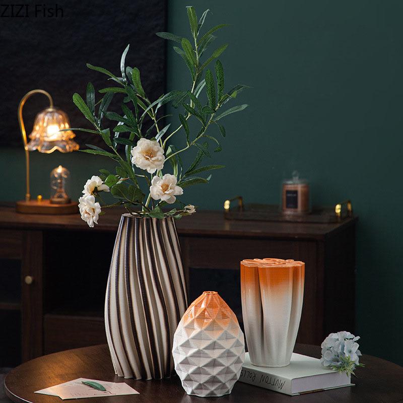 Wave Striped Ceramic Vase Creative Plant Pot Table Decoration Ornaments Flower Arrangement Floral Vases Room Aesthetic Decor