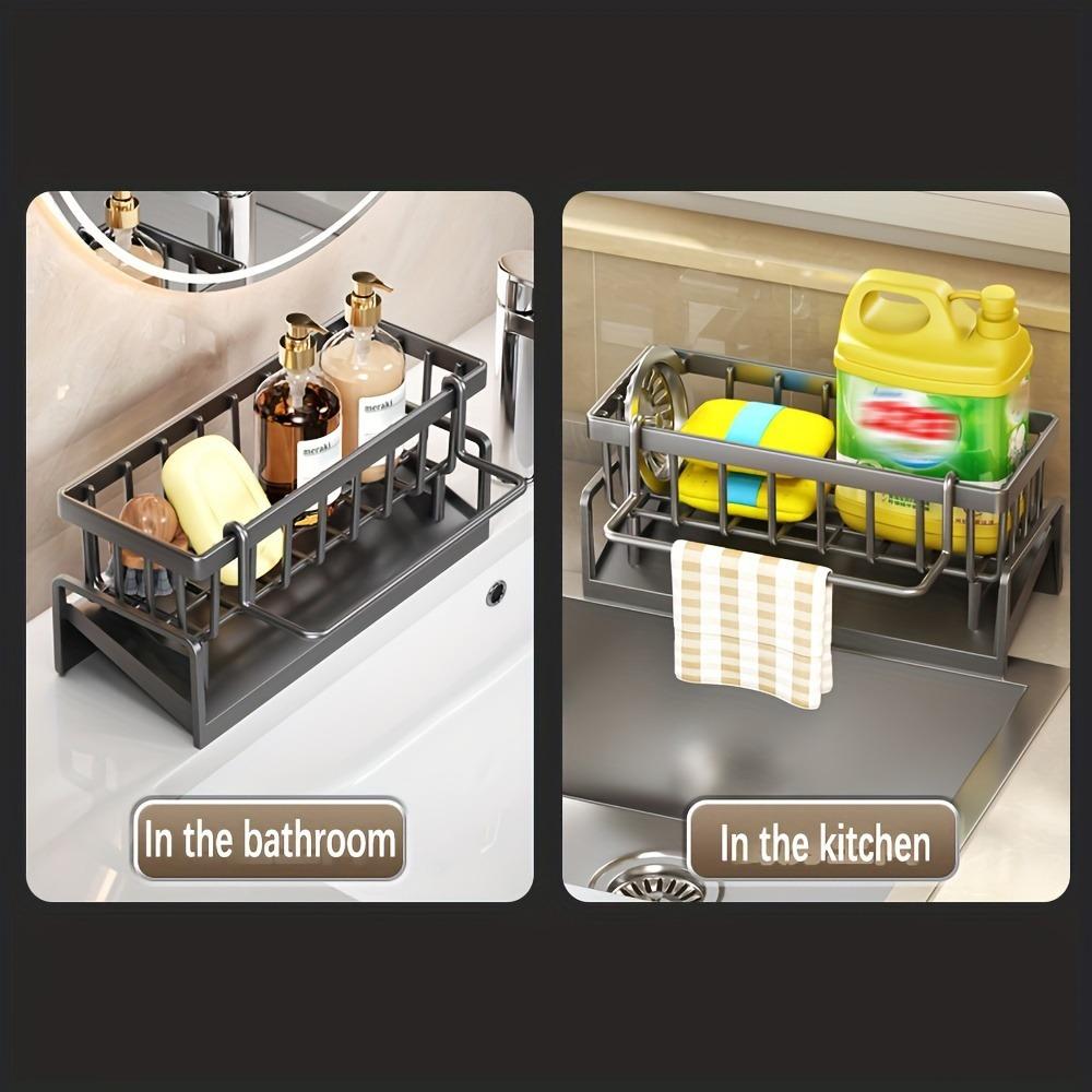Kitchen Sink Drain Rack Storage Box Automatic Drain Sink Rack Soap Sponge Rack Rag Towel Rack Filter Basket