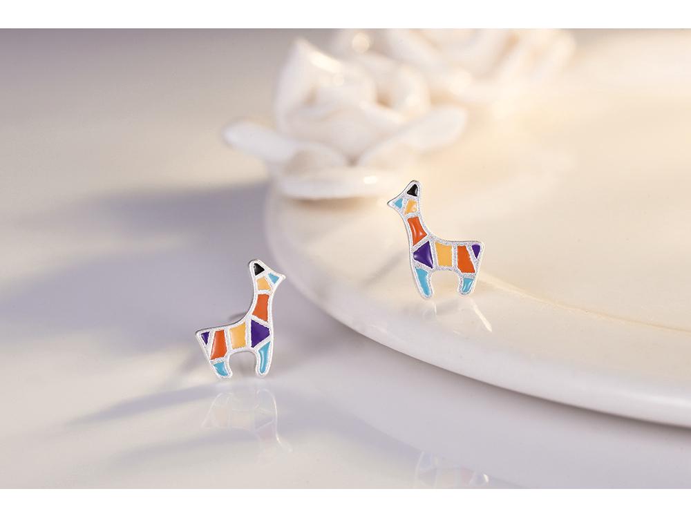 Higu S925 Silver Frosted Colorful Giraffe Stud Earrings - Cute Christmas Gift