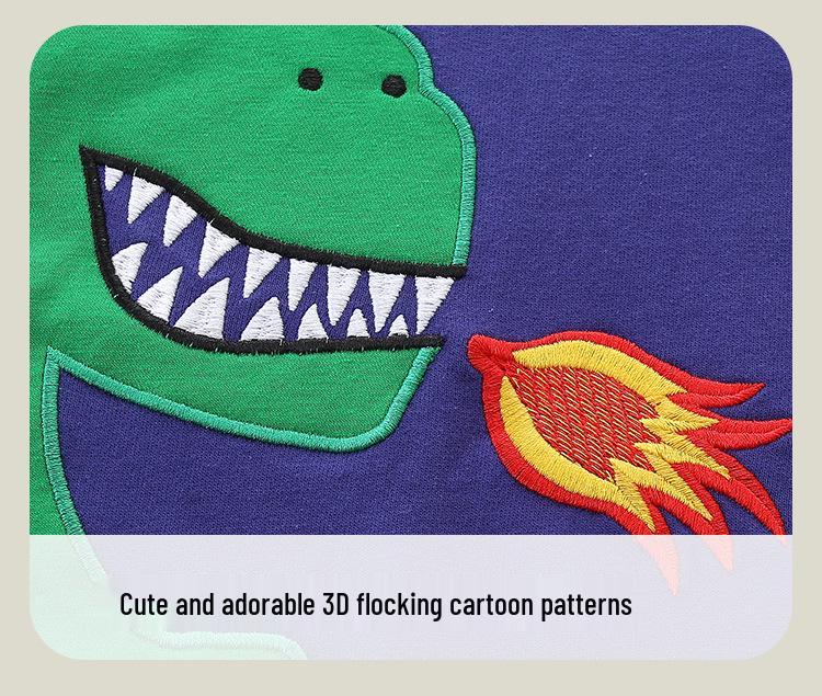 Autumn Boys' European Style Dinosaur Patch Hoodie - Round Neck Sportswear