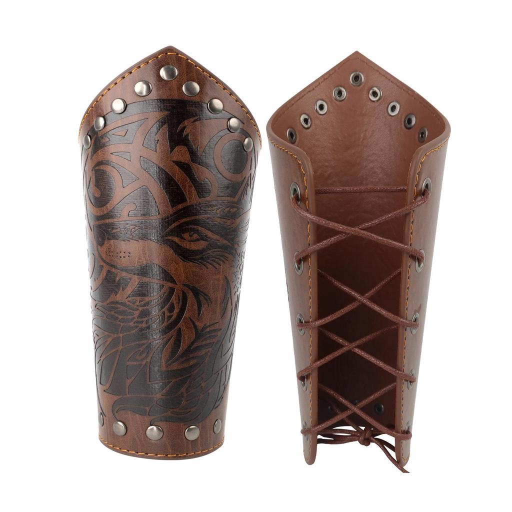 Viking Wolf Totem Leather Wristband - Embossed Medieval Warrior Protective Gear
