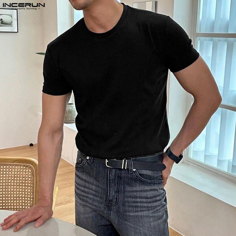 INCERUN Men Summer Short Sleeve Casual Fitted Tops T-shirts