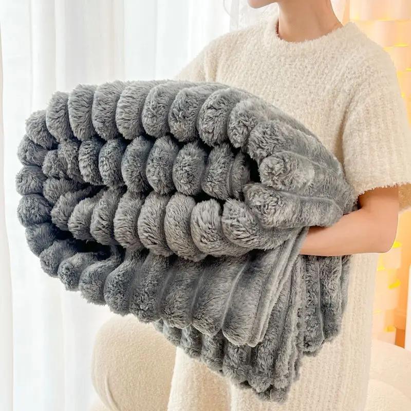 Light Luxury Solid Thickened Imitation Rabbit Fur Plush Sofa Blanket Season Universal Thick Warm Air Conditioning Nap Blanket