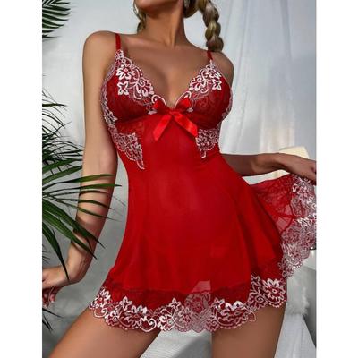Ropa de dormir para mujer Perspectiva de encaje Malla Correa espagueti Camisón Lencería sexy