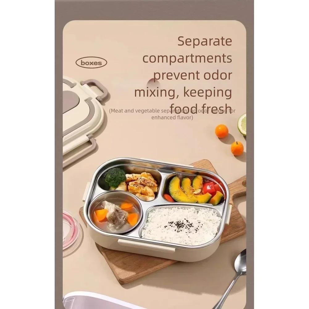 Leak Proof Stainless Steel Lunch Box with Microwave Safe Compartments for Kids Portable Meal Container with Handle