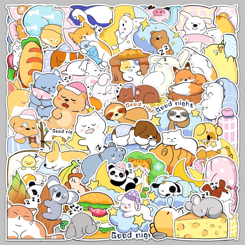 50 Cute Animal Stickers for Phone, Water Bottle, Journal, and Stationery Décor - Non-infringing Good Night World Collection