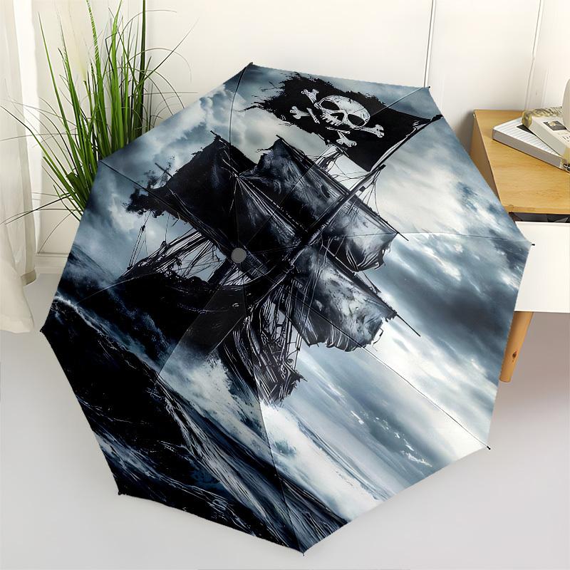 

Pirate Ship, Stormy Sea Themed Automatic Opening and Closing Umbrella, Brightly Colored 8-rib Portable Umbrella, Suitable for Men and Women,