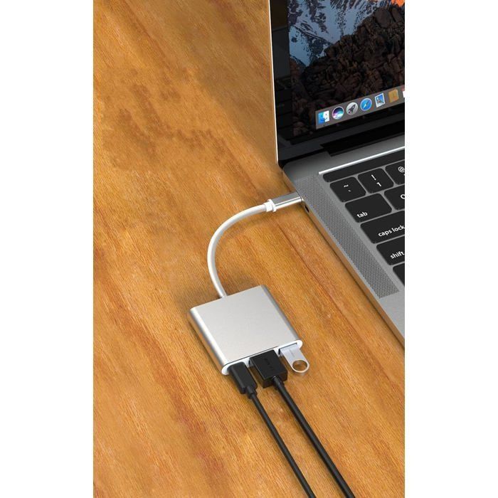 Adaptateur multiport USB-C - 3-en-1 - HDMI 4K - USB 3.0 - Charge PD 87W