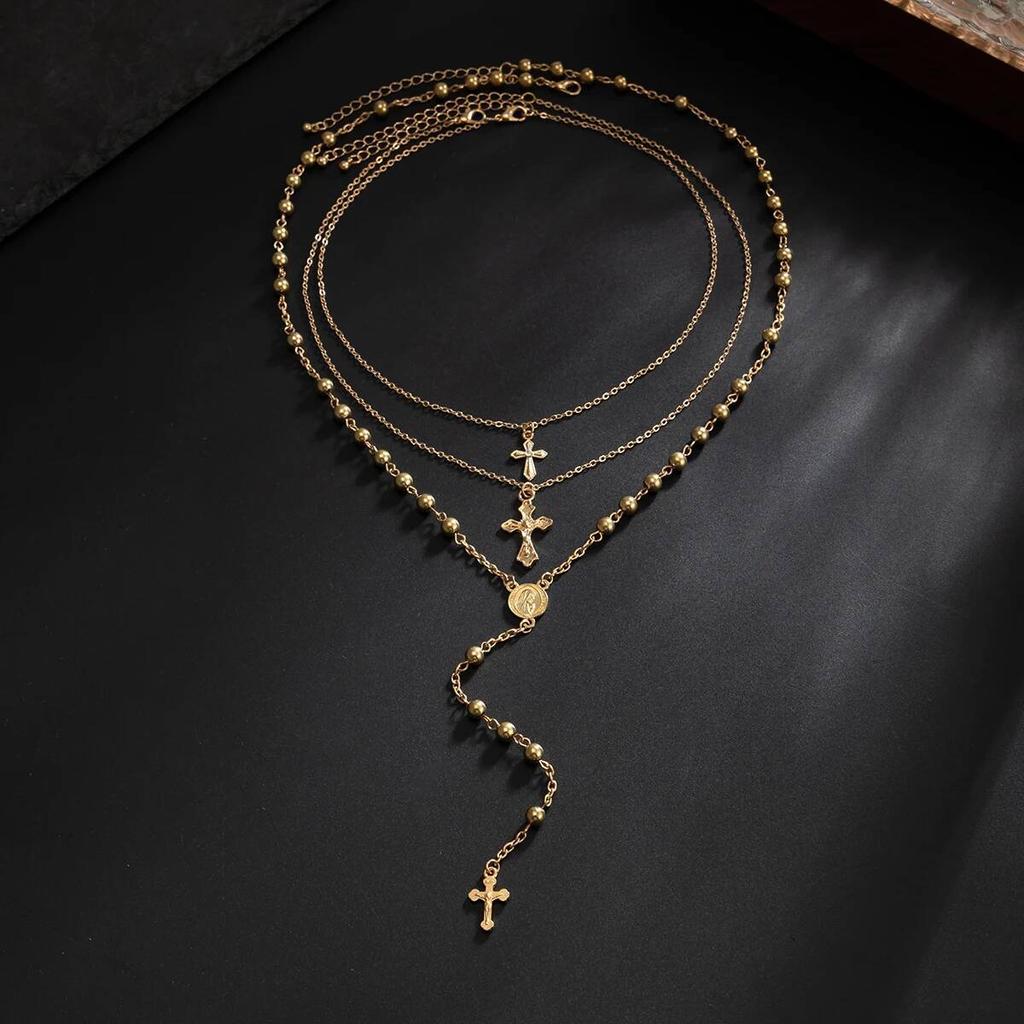 Salircon 3 Pcs/Set Hip Hop Punk Jesus Cross Pendant Necklace Men Trendy Metal Tassel Clavicle Choker Party Jewelry Male Gifts