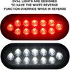 4Pcs 6" Oval Red Stop Turn Tail Lights to White Back-up Lights 12 LED, 6 Inch Round Red/White Dual Trailer Truck Tail Lights with Rubber Grommet and