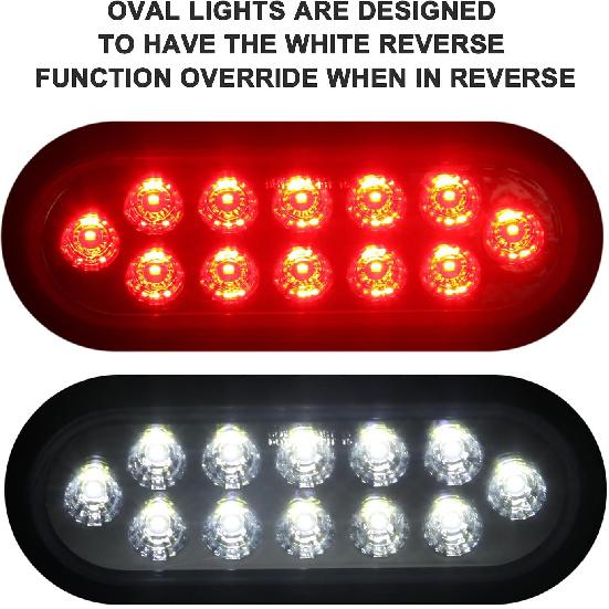 4Pcs 6" Oval Red Stop Turn Tail Lights to White Back-up Lights 12 LED, 6 Inch Round Red/White Dual Trailer Truck Tail Lights with Rubber Grommet and