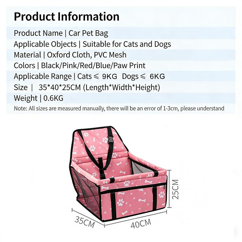 Dog Car Seat Cover Foldable Hammock Pet Harness Cat Bag Basket Stable And Foldable Travel Pet Dog And Cat Safety Car Seat
