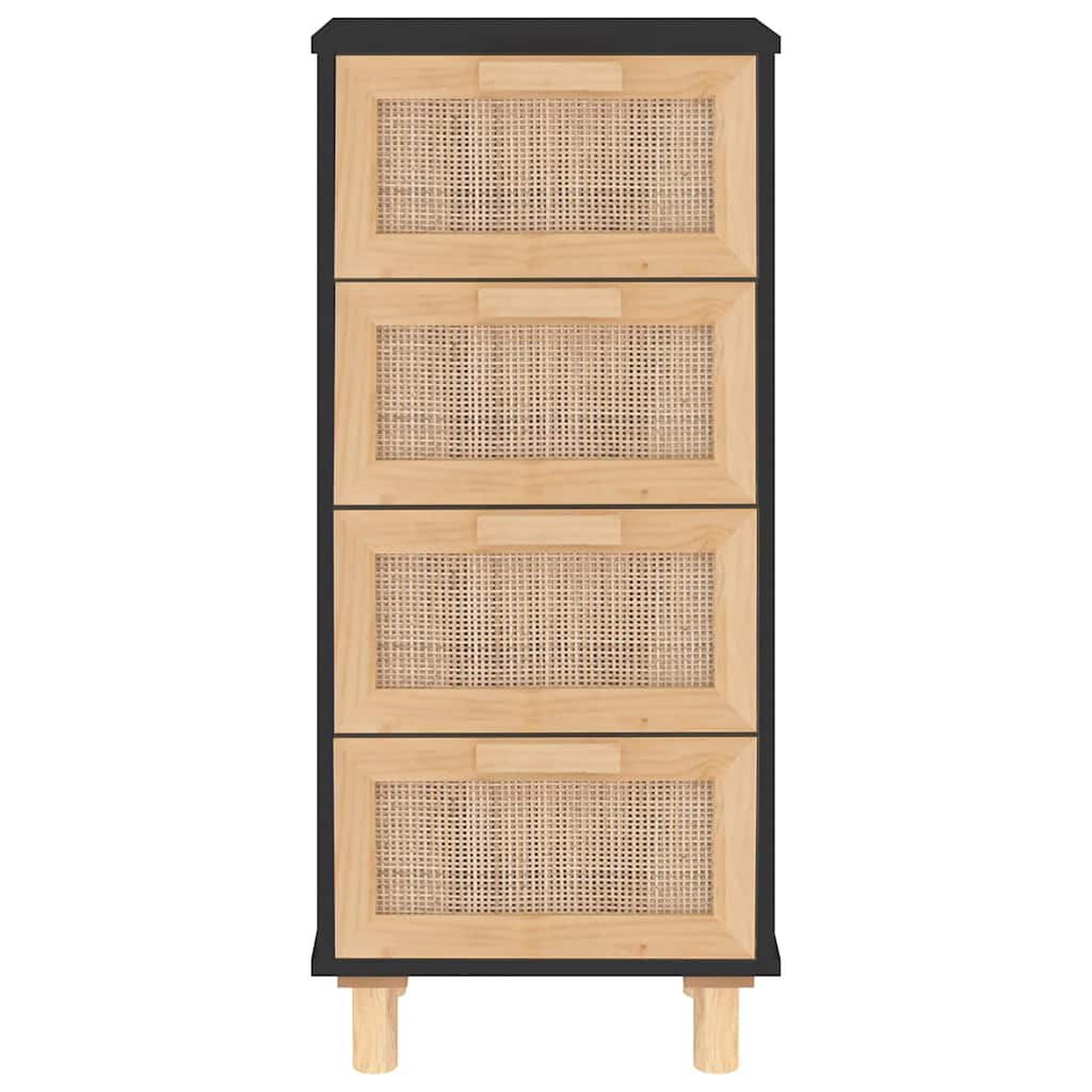 Sideboard Black 40x30x90 cm Solid Pine Wood and Natural Rattan