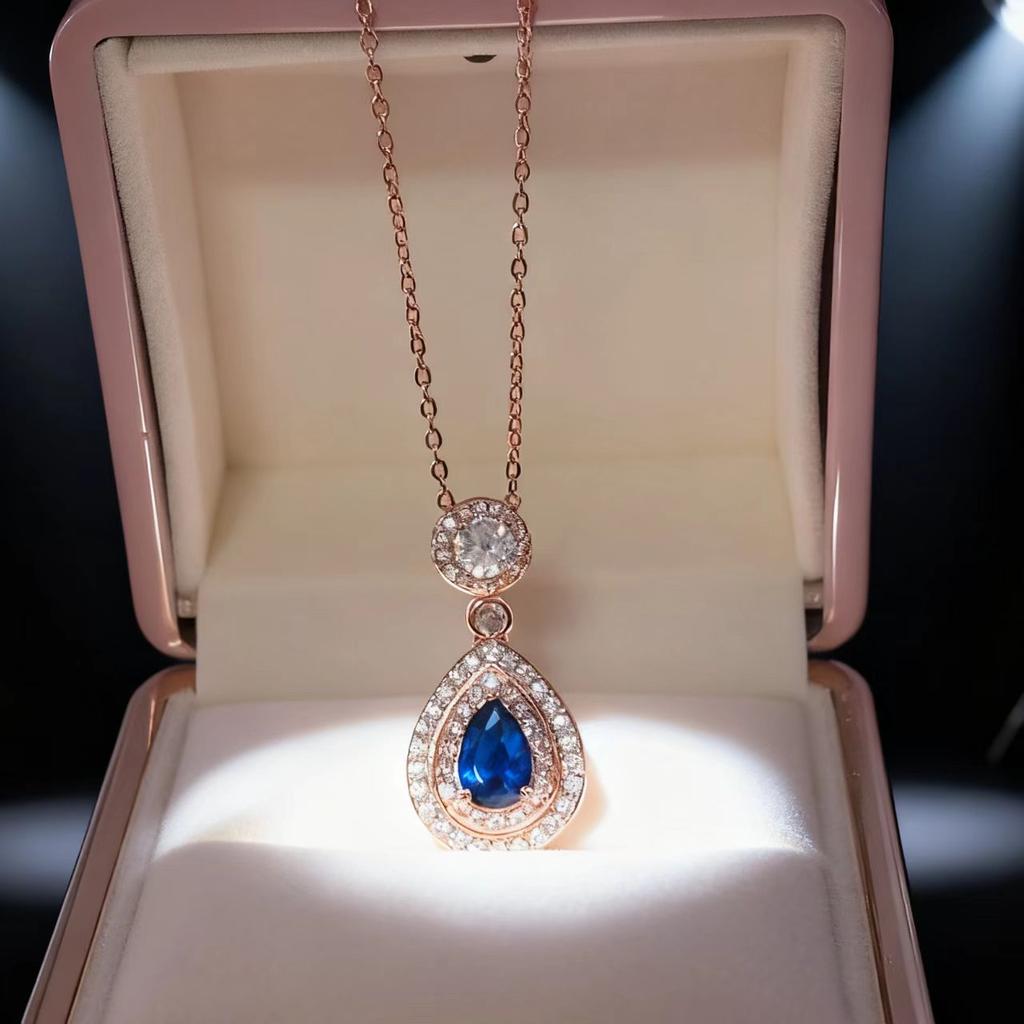 Rose Gold Plated Cultivated Ruby Emerald Colored Treasure Droplet Pendant Necklace Women'S Fashion Emerald Clavicle Chain