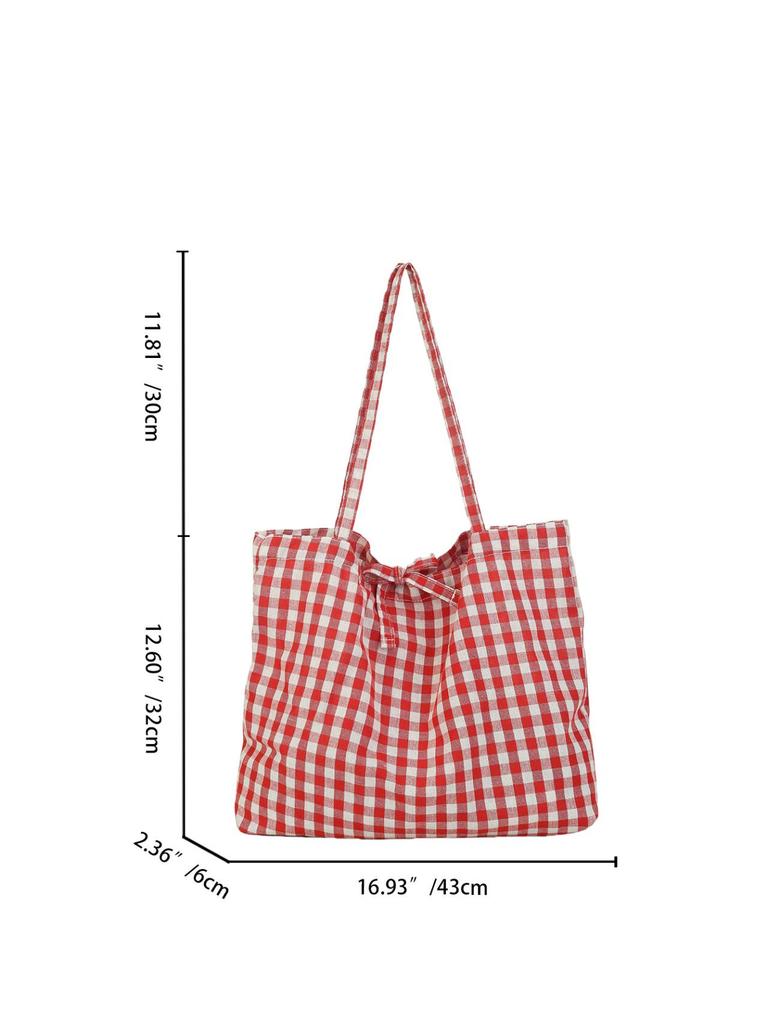 Korean Plaid Canvas Shoulder Bag - Trendy, Literary Style for College Students