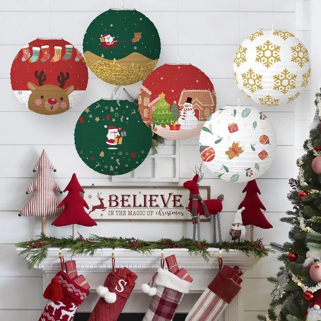 Holiday Paper Lantern Decor Set for Christmas Outdoor Party Indoor Classroom Birthday Graduation Decoration Hanging Ornaments