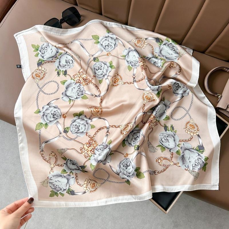Silk scarf 71 * 71 imitation silk square scarf Korean atmosphere neck silk scarf flower pattern flower polka dot scarf