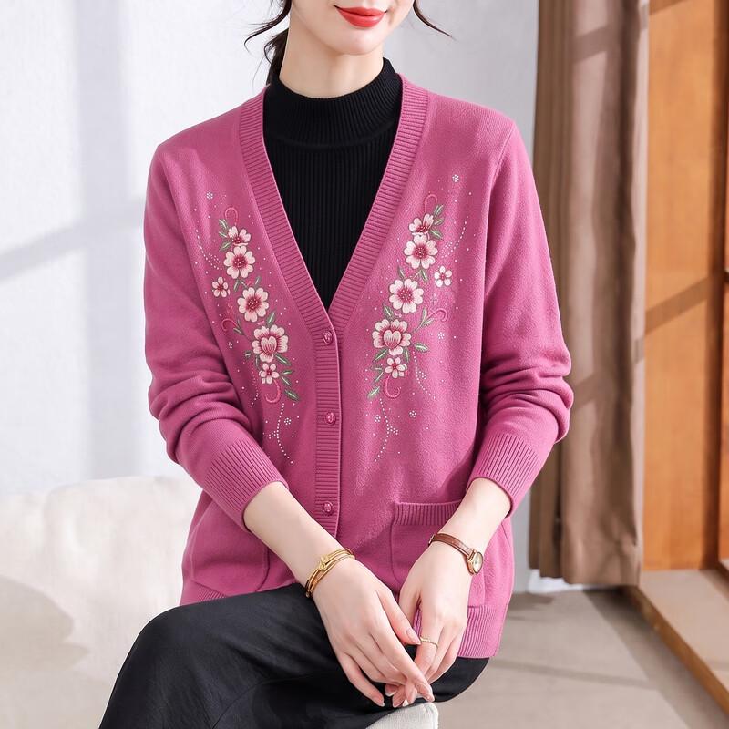 Hengyuanxiang Women's Autumn V-Neck Knitted Cardigan for Mature Women