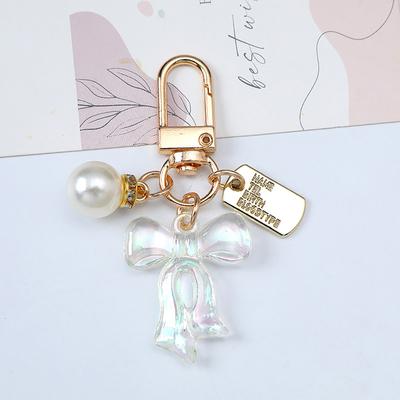 Chic Pearl Bow Bowknot Keychain Women Girls Key Ring Pendants For Car Key Holder Handbag Accessories Diy Jewelry Gifts