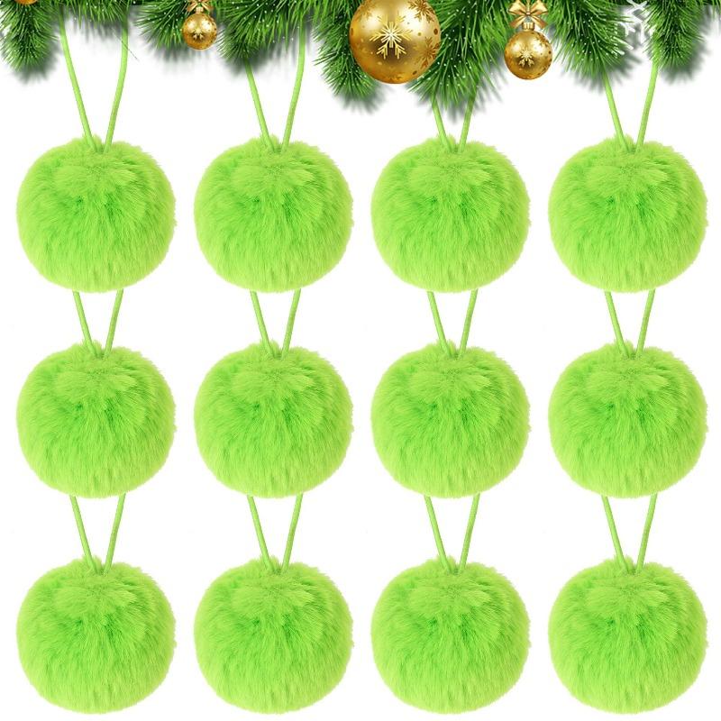 12pcs/set Bow Pom-pom Christmas Decor Set Christmas Stocking Pendant Green Hairpin Rabbit Green Ball Christmas Tree Ornament