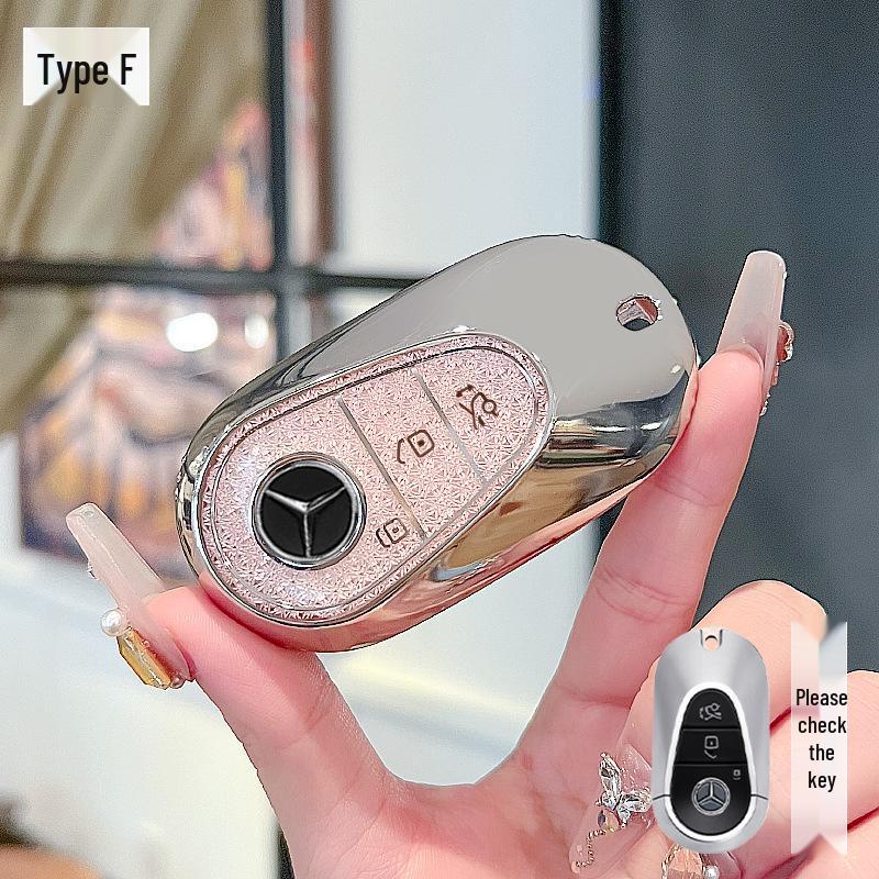 High-End Key Case for 25 Mercedes-Benz Models: E300L, C260L, GLC, GLS, EQE, A-Class - Elegant Design for Women