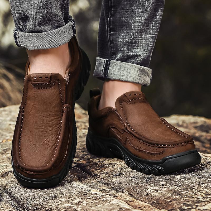 2026 New Men's Casual Work Slip - On Loafers, High Quality Hand Rubbed Genuine Cowhide Shoes with Non - Slip Rubber Outsole