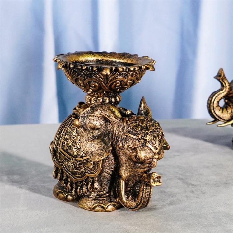 2 Pezzi Portacandele Elefante della Fortuna Statuetta Animali in Resina Portacandele Piccoli