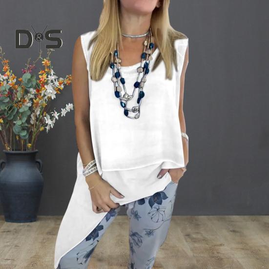 Dames 2-delt loungesett Ermeløs asymmetrisk kant tanktopp Blomsterprintede joggebukser Sett Casual løst antrekk for vår sommer