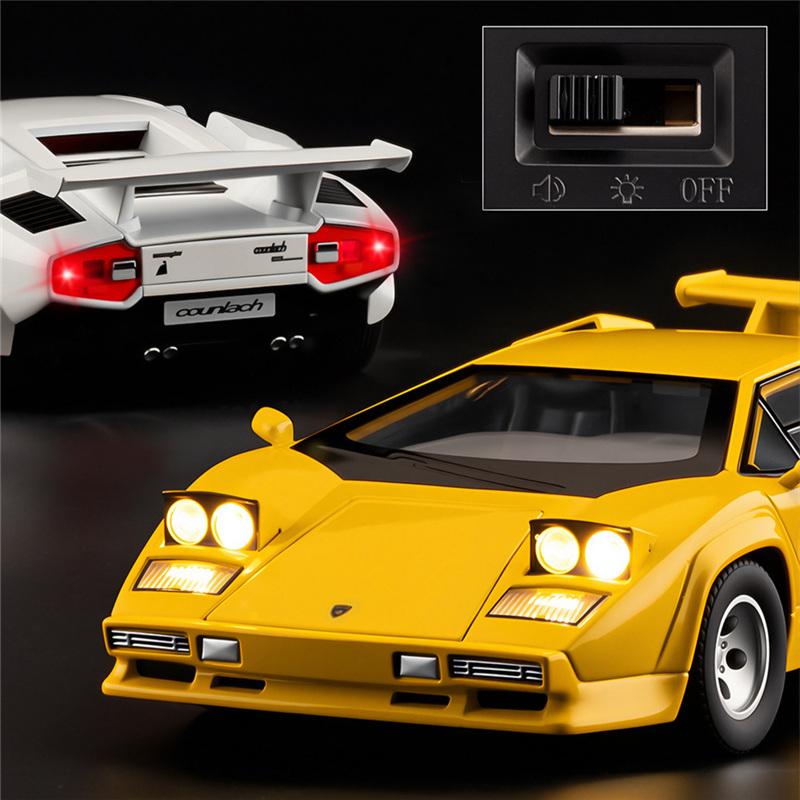 1/24 Lamborghini Countach LP5000s Alloy Classic Sports Car Model Diecast Metal Retro Racing Vehicles Car Model Sound and Light Kids Toy Gift