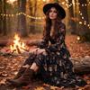 Women's Vintage Rose Print Wrap Dress with Ruched Waist and Lace Trim for Casual Wear
