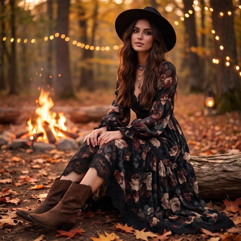 Women's Vintage Rose Print Wrap Dress with Ruched Waist and Lace Trim for Casual Wear