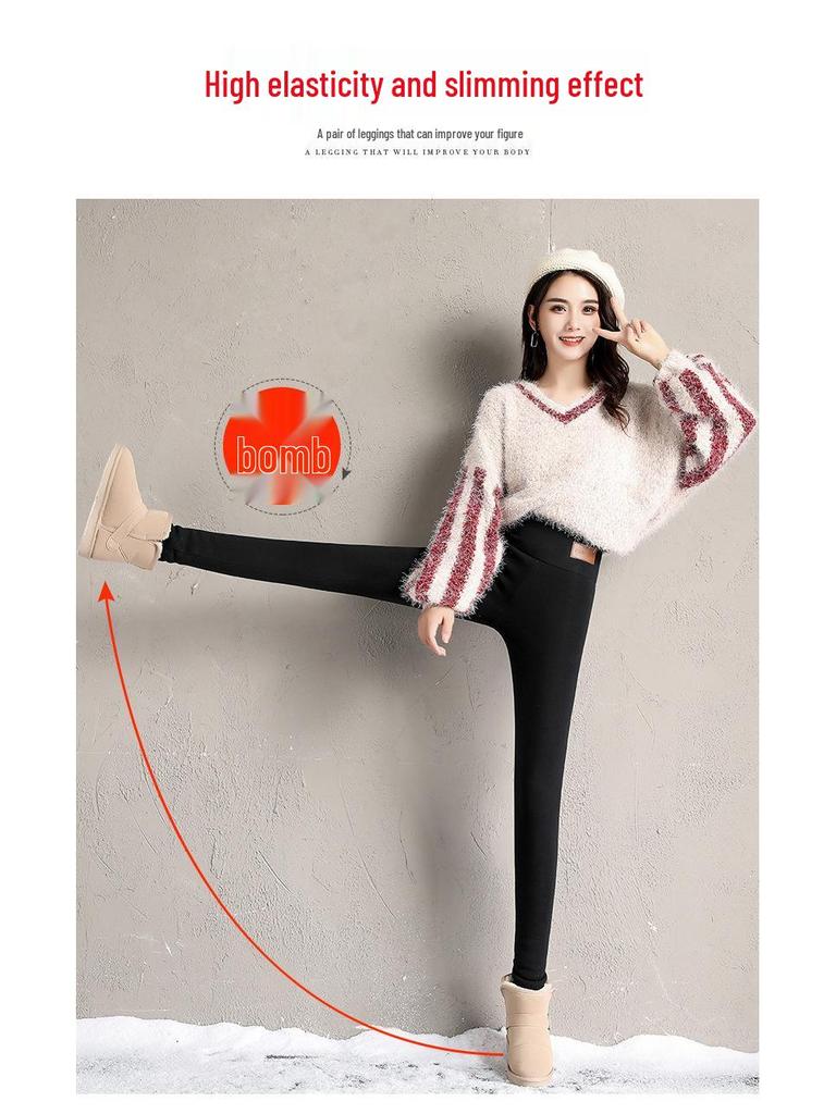 Women's Fleece-Lined High-Waisted Lambswool Leggings