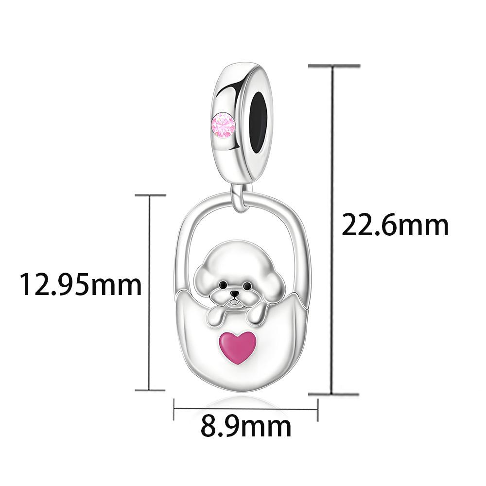 

S925 Silver DIY Beaded Bracelet Necklace Set With Pocket Dog Pendant Drawstring Bag Pet Craft Jewelry Making Accessories And Loose Beads