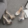 Sexy Club Open Toe Rhinestone Bow Platform Womens Party Shoes Transparent PVC Shallow Pumps 13.5CM High Heels Sandals