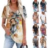 Women's Casual V-Neck Short Sleeve Chest Ruffle Printed Top